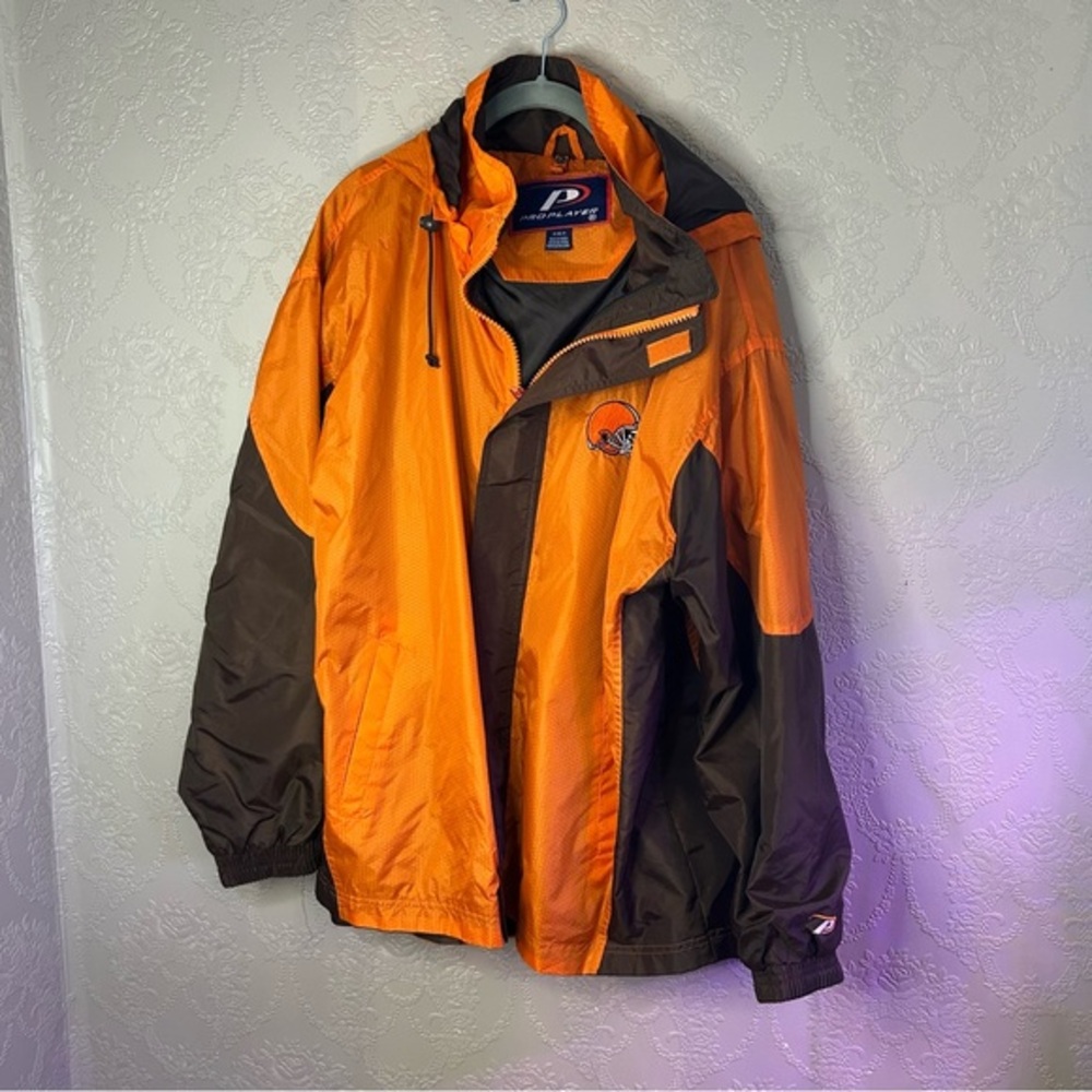Men's Orange and Brown Jacket Vintage ProPlayer Cleveland Browns M windbreaker